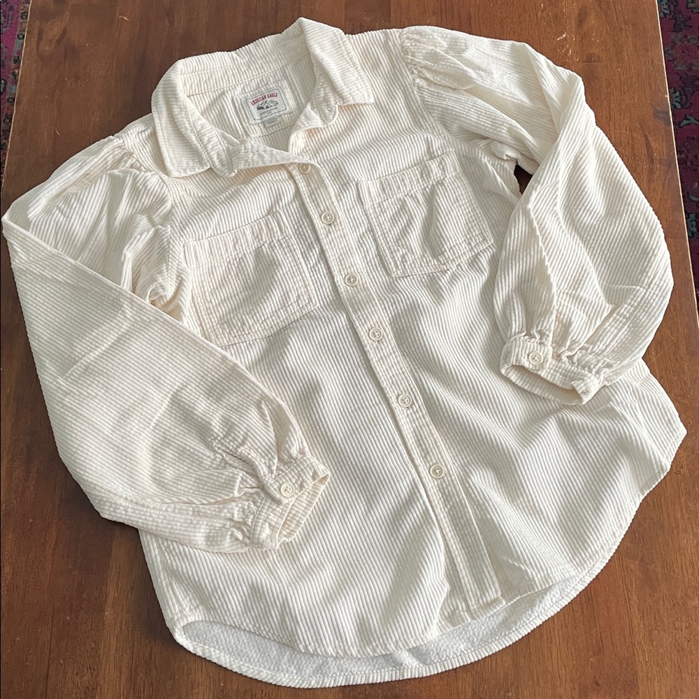 American Eagle Corduroy Button Down Shirt - Cream - Small